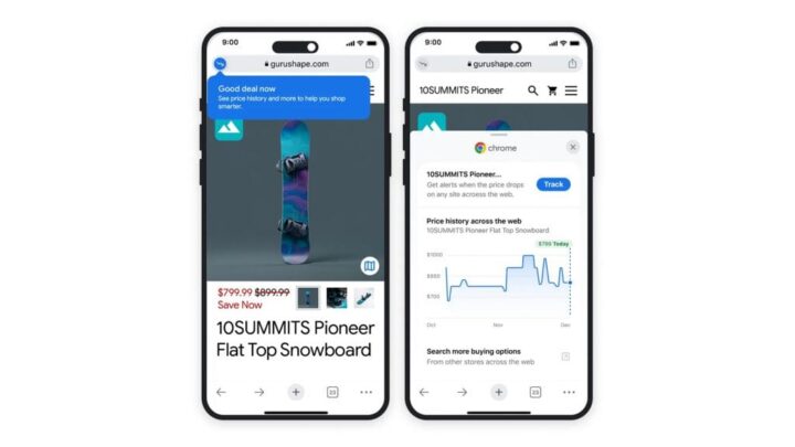 Montagem com capturas de tela do Google Shopping Insights no Chrome para iPhone