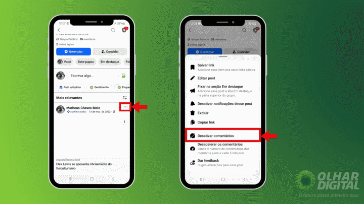 Passo 2 para desativar comentários em grupos no Facebook
