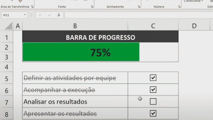 Barra de progresso Excel