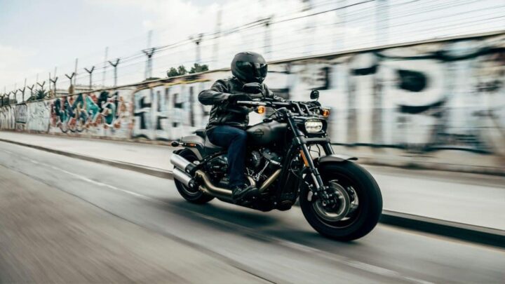 Imagem mostra motociclista pilotando uma Harley Davidson, um dos tipos de motos mais apreciados