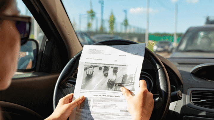 Pessoa lendo a carta da multa que recebeu