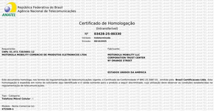 certificado de homologação Motorola edge 60 neo