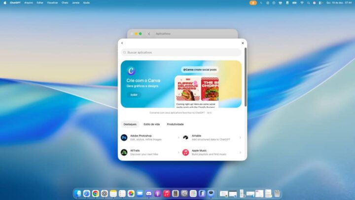 Captura de tela mostrando página inicial de loja de aplicativos no ChatGPT