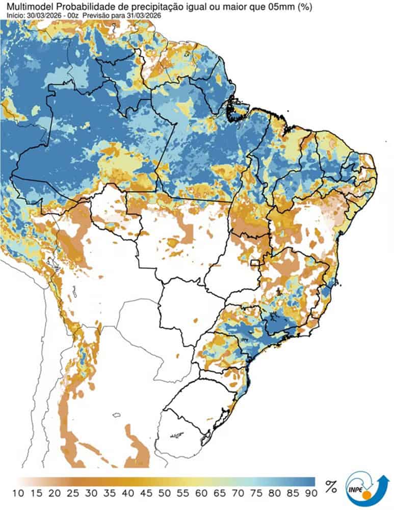 mapa de chuva terça-feira 31