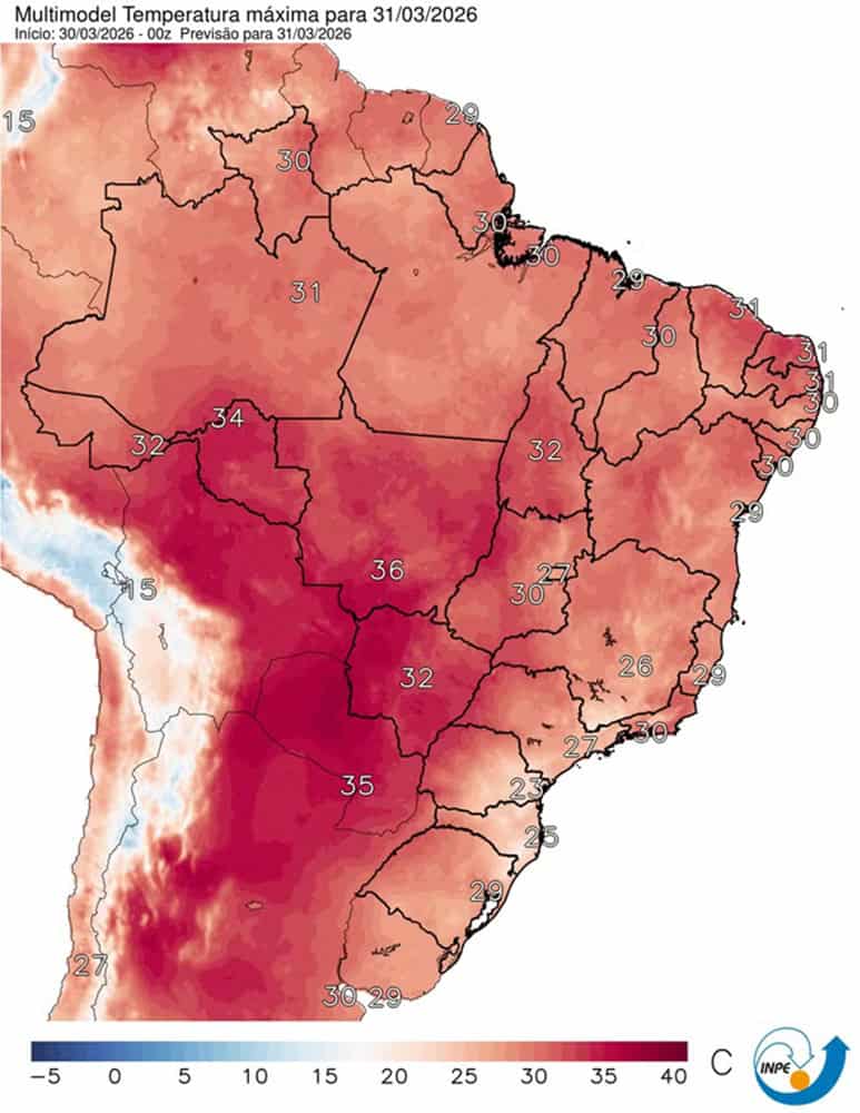 mapa de temperatura terça-feira 31