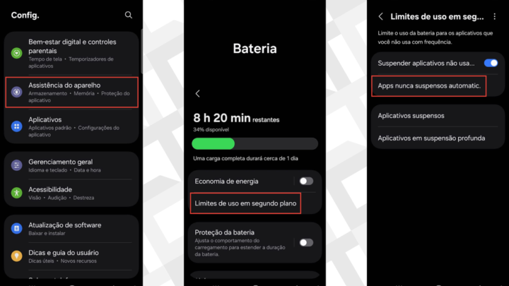 Passos para manter apps essenciais funcionando em segundo plano