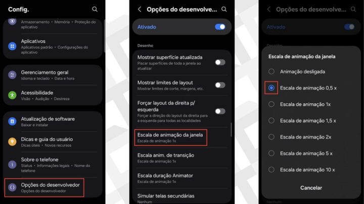Passos para ajustar as animações no modo desenvolvedor