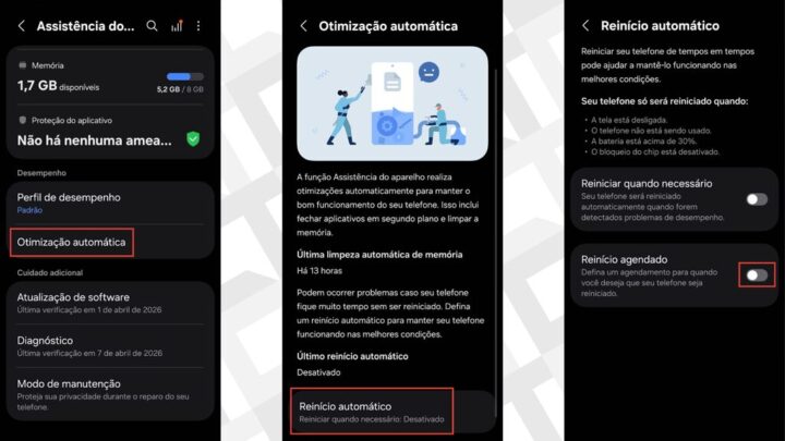 Passos para programar o reinício automático do Samsung Galaxy