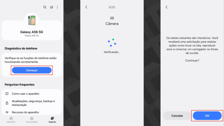 Passos para rodar diagnósticos no Samsung Members