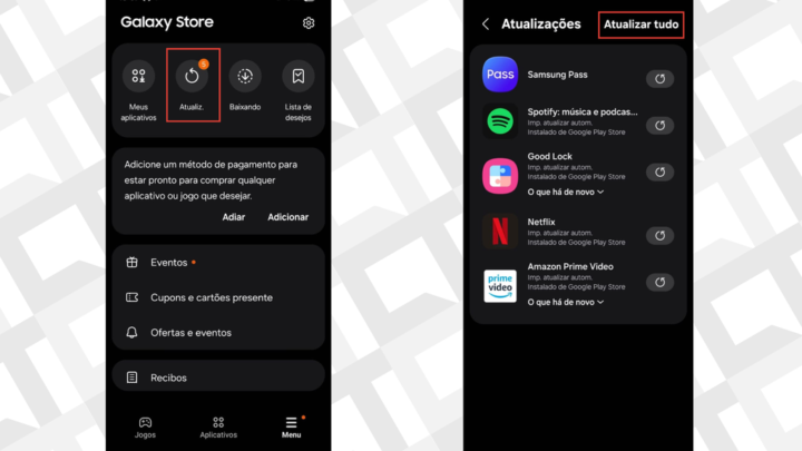 Passos para atualizar os apps na Galaxy Store