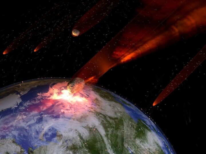 Ilustração de um asteroide atingindo a Terra