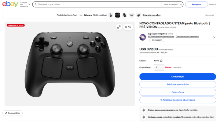 O Steam Controller chegou a ser vendido pelo triplo e até quádruplo do preço em marketplaces pela internet (Imagem: eBay/Reprodução)