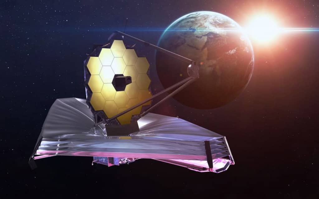 Imagem ilustra o telescópio James Webb no espaço