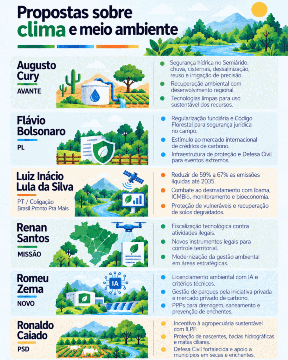 Resumo das propostas dos seis candidatos em relação ao clima.